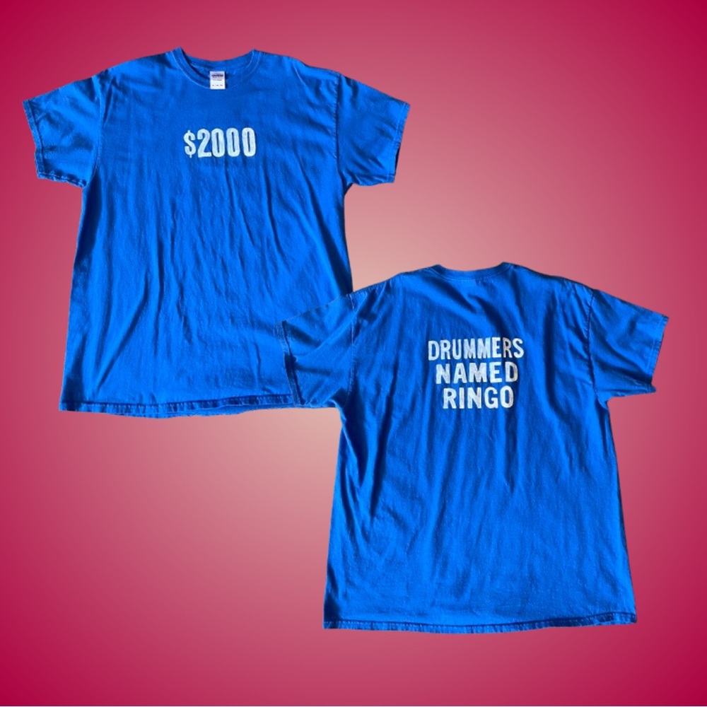 Fun Vtg Jeopardy-style Ringo Beatles-themed blue Gildan tee sz XL OOAK?